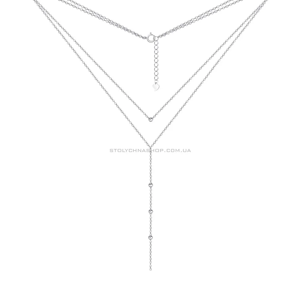 Многослойное колье - галстук из серебра с бусинками (арт. 7507/1225) - 2 - цена