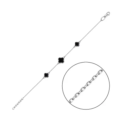 Серебряный браслет Клевер с ониксом (арт. 7509/638обрп)