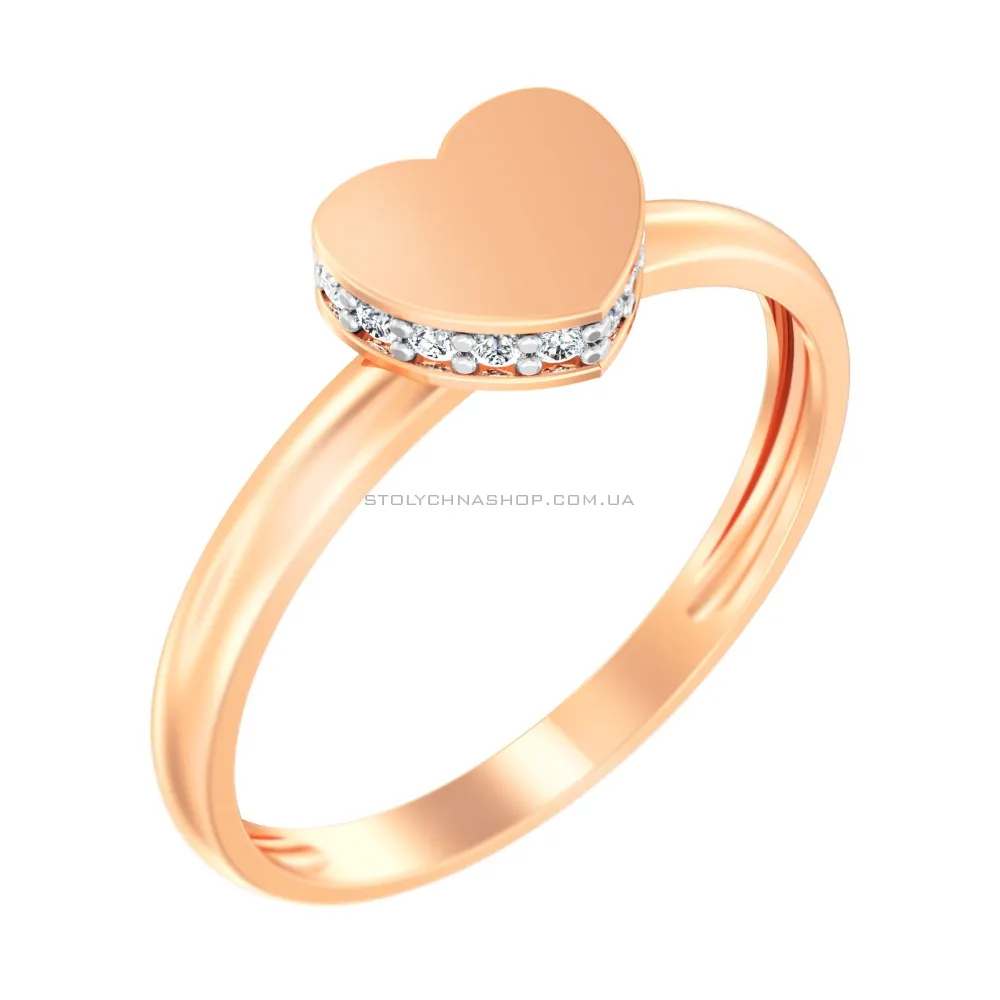 Золотое кольцо «Сердце» с фианитами  (арт. 141077)