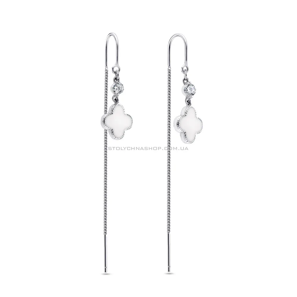 Сережки-протяжки зі срібла з емаллю і з фіанітами  (арт. 7502/3203/8еб) - цена