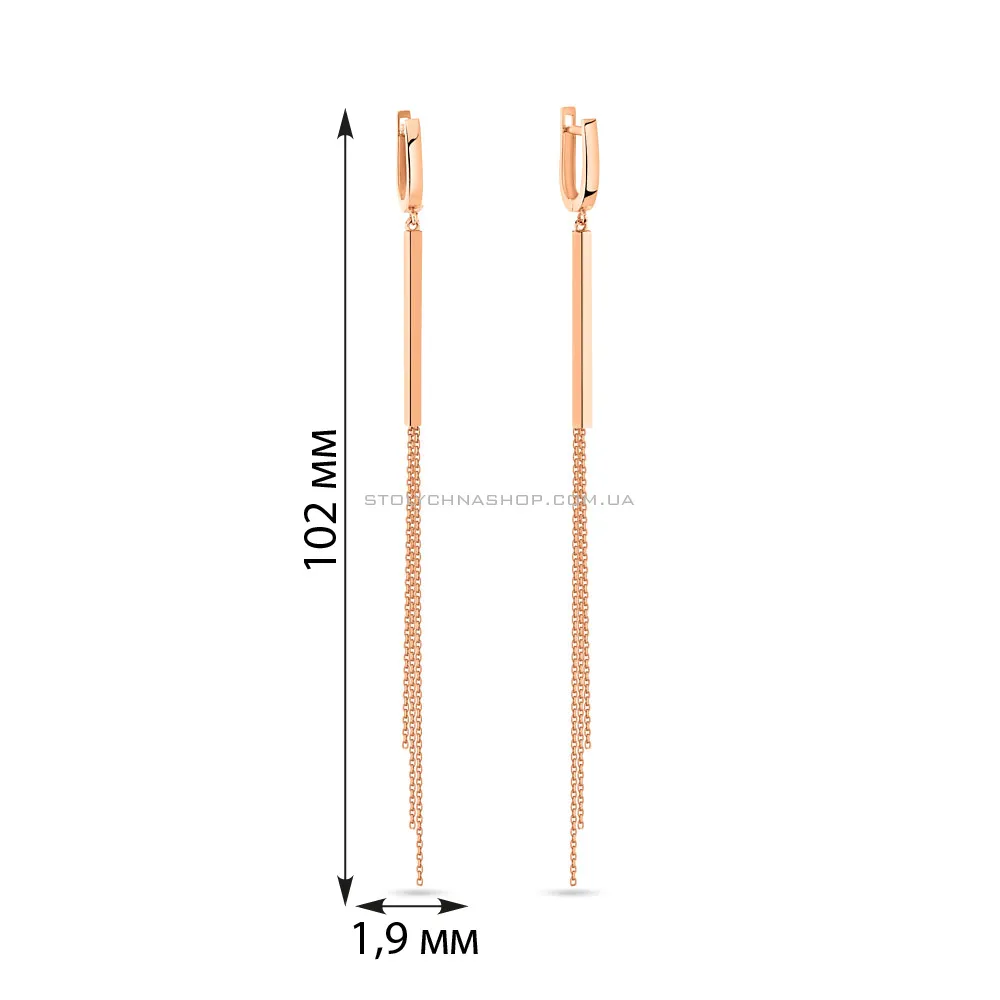 Довгі сережки-підвіски з червоного золота  (арт. 109183) - 4 - цена