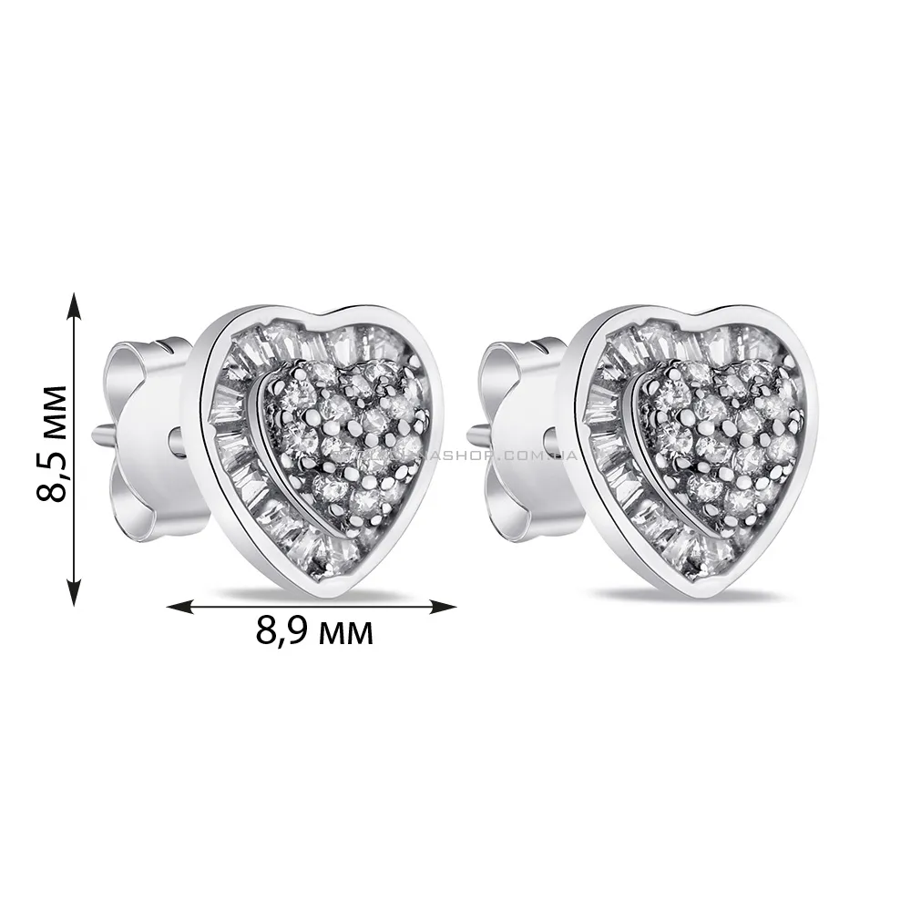 Срібні сережки пусети в формі серця з фіанітами (арт. 7518/6546) - 2 - цена
