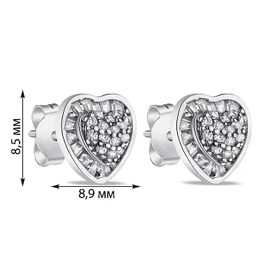 Срібні сережки пусети в формі серця з фіанітами (арт. 7518/6546)