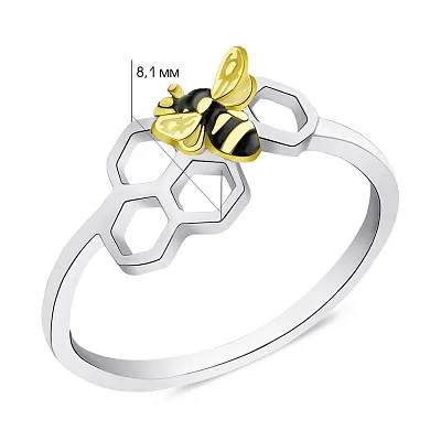 Кольцо из серебра &quot;Пчелка&quot; с эмалью (арт. 7501/КК24Ч/1041-1-16,5)
