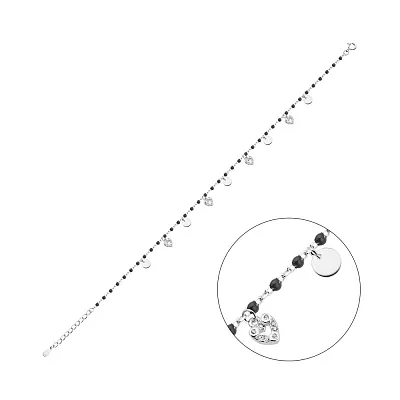 Браслет зі срібла з підвісками і чорною емаллю  (арт. 7509/3454еч)