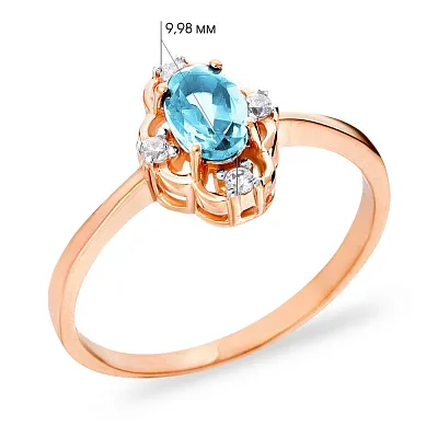 Золотое кольцо с голубым топазом и фианитами (арт. 140676Пг)
