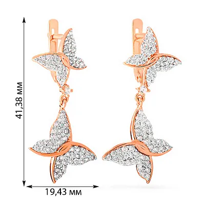 Золоті сережки підвіски «Метелики» з фіанітами (арт. 110150)