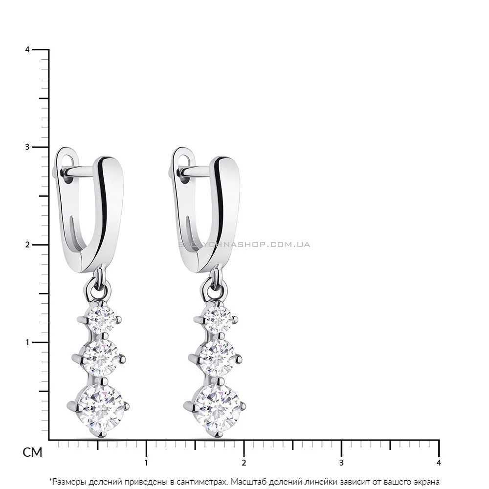 Срібні сережки-підвіски з фіанітами  (арт. 7502/4615) - 2 - цена