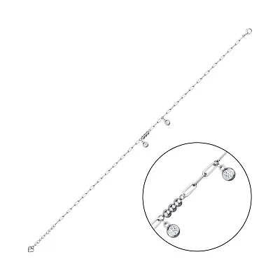 Браслет зі срібла на ногу з підвісками і з фіанітами (арт. 7509/3084)