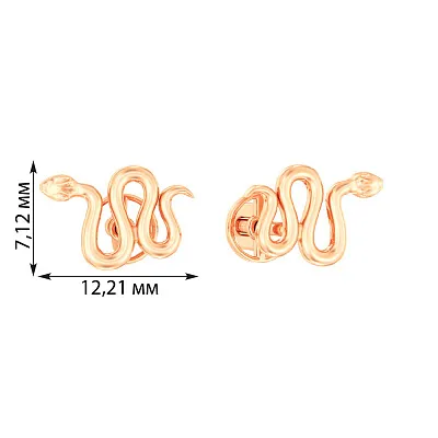 Сережки-пусети «Змія» з червоного золота (арт. 111127)