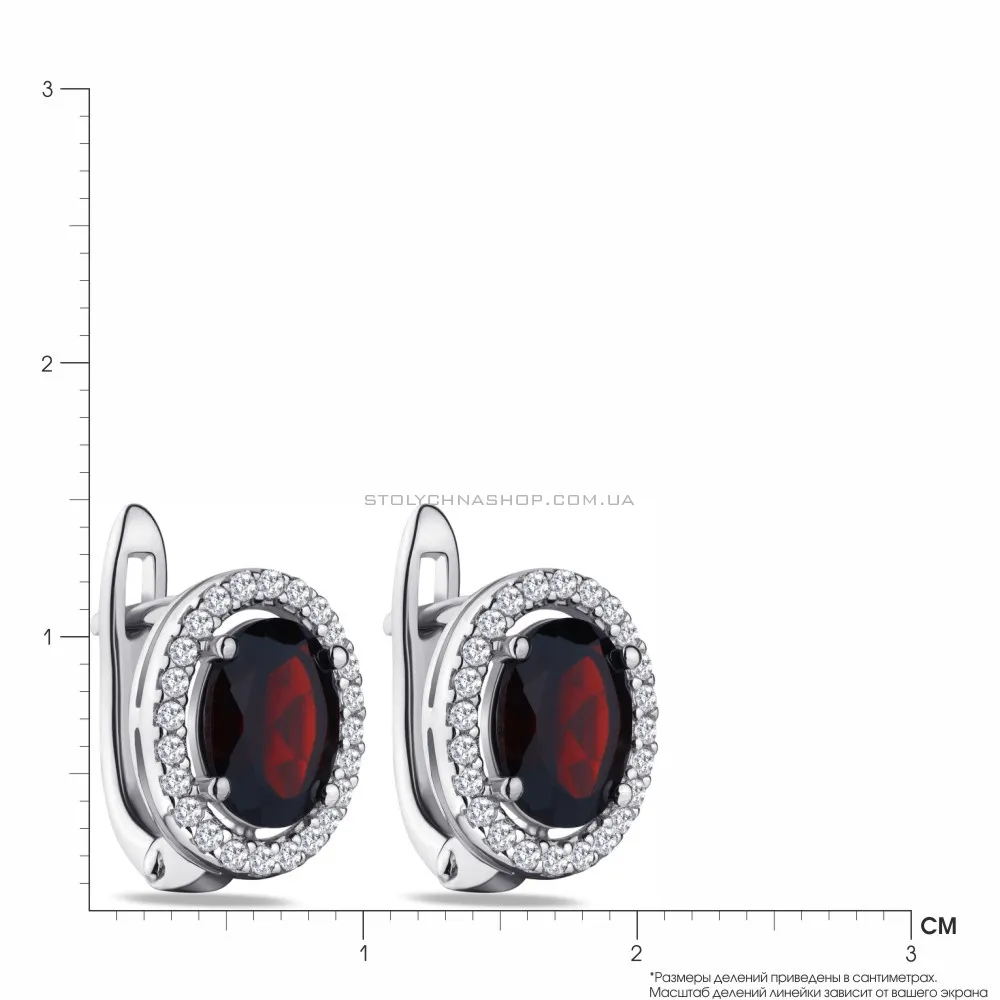 Срібні сережки з гранатом і фіанітами (арт. 7002/4029Г) - 2 - цена