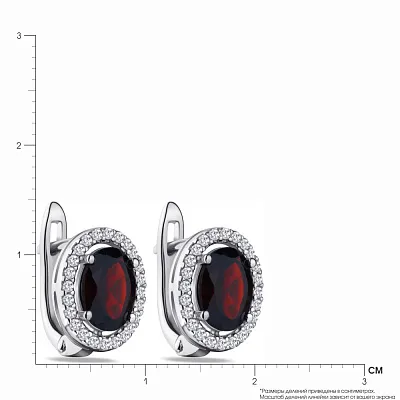 Срібні сережки з гранатом і фіанітами (арт. 7002/4029Г)