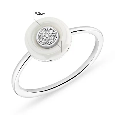 Кольцо серебряное с белой керамикой и фианитами  (арт. 7501/5550кмб)