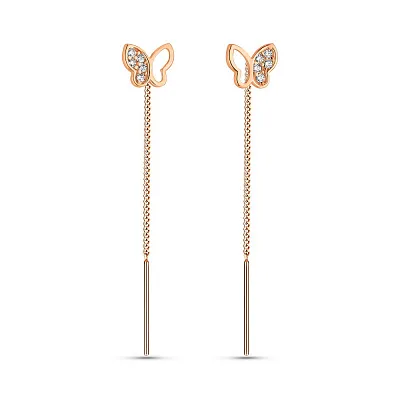 Золоті сережки-протяжки Метелики з фіанітами (арт. 109922)