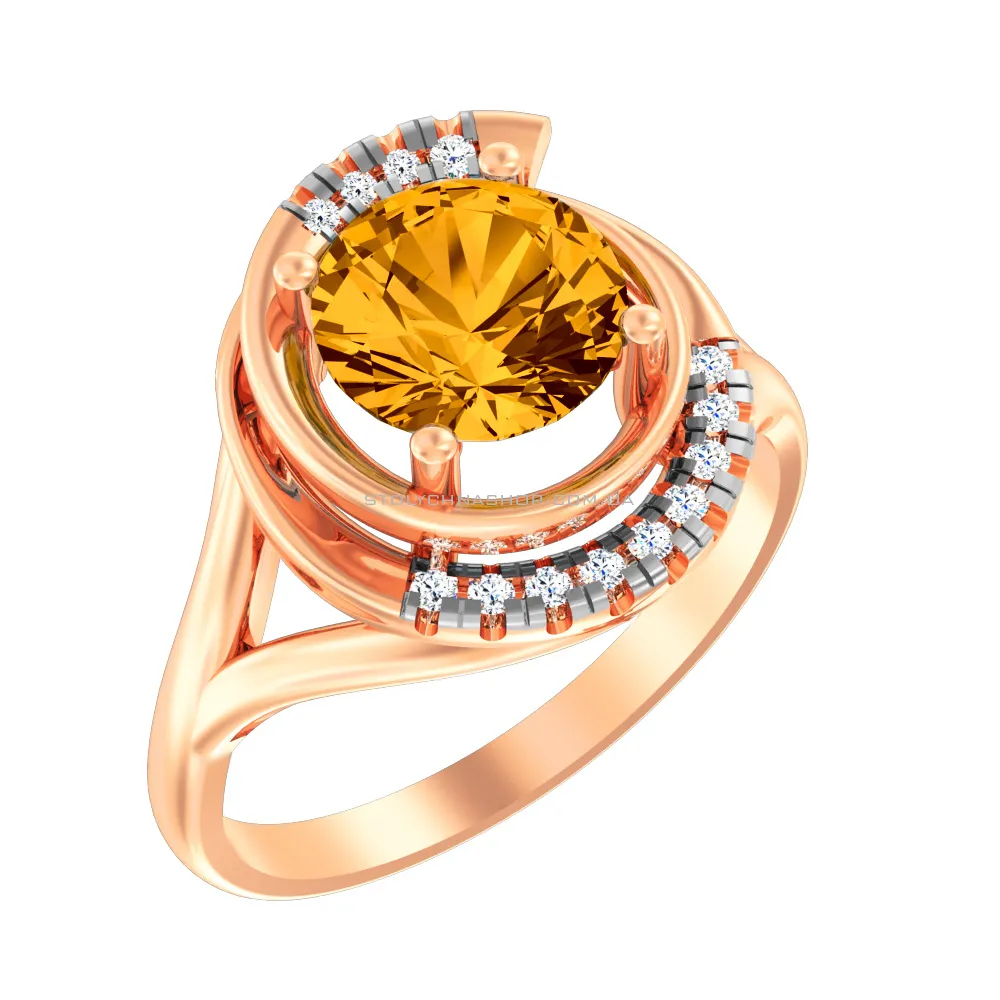 Золотое кольцо с цитрином и фианитами (арт. 142000Пц)