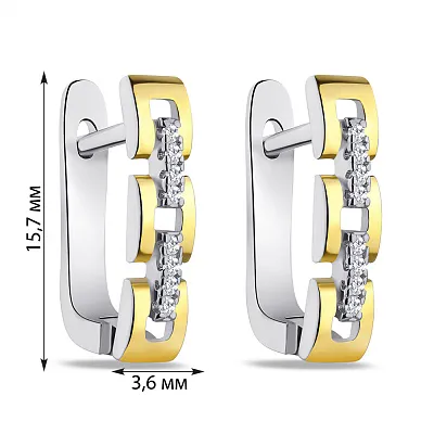 Серебряные серьги с фианитами и с желтым родированием  (арт. 7502/4768/1бж)