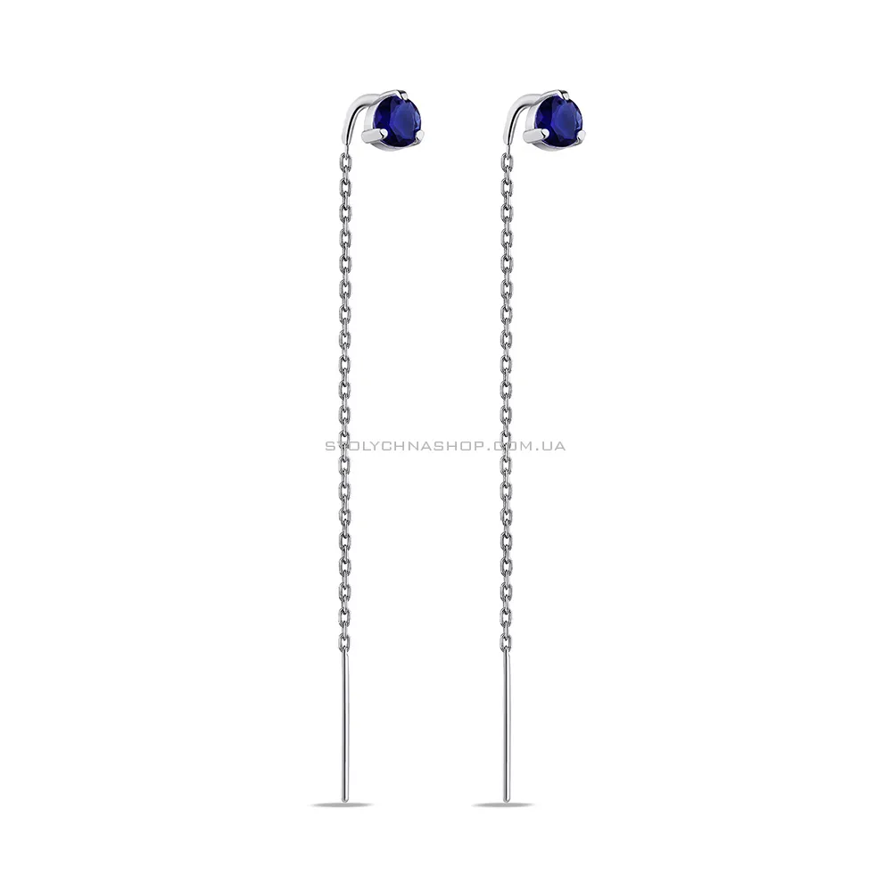 Срібні сережки-протяжки з синіми альпінітами (арт. 7502/557ассп) - цена