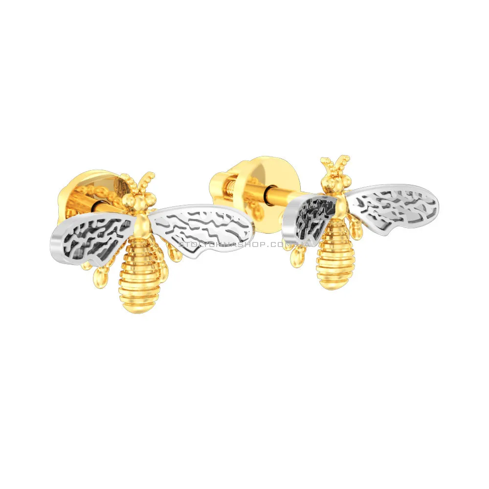 Серьги пусеты "Пчела" из желтого и белого золота (арт. 110570ж)