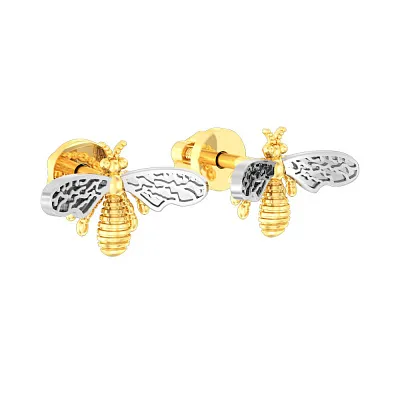 Сережки пусети "Бджола" з жовтого і білого золота (арт. 110570ж)