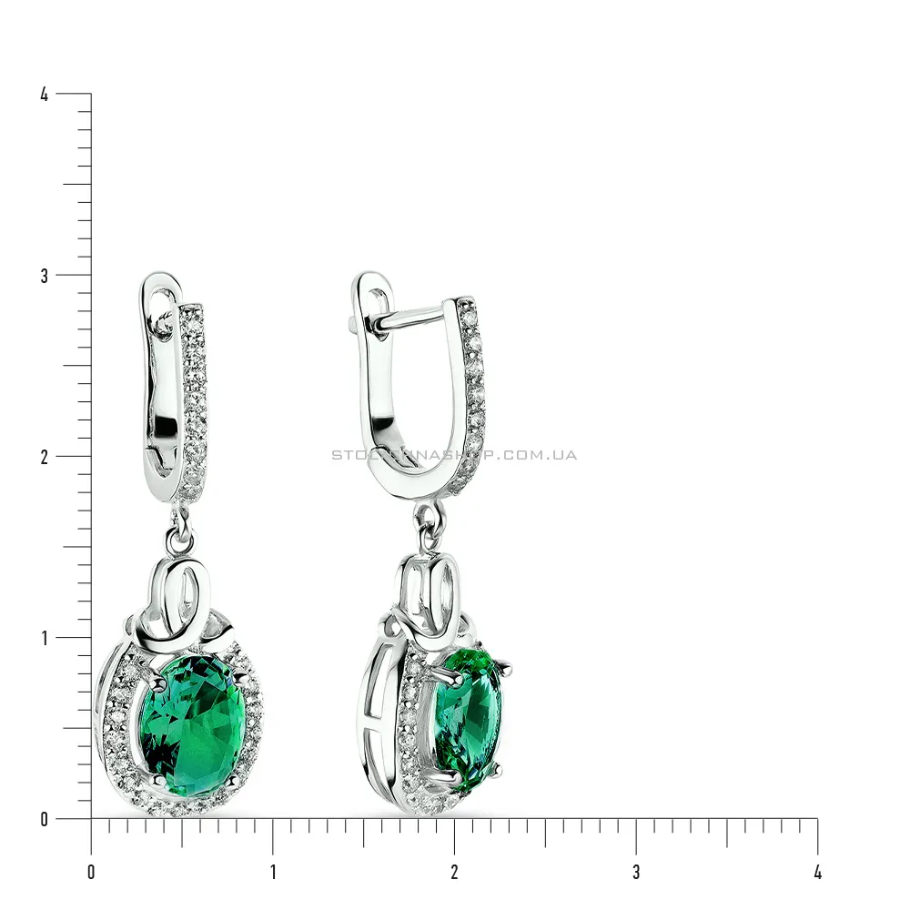 Срібні сережки з зеленими і білими фіанітами (арт. 7502/3660цз)