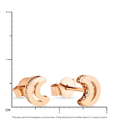 Сережки-пусети з червоного золота «Місяць» з фіанітами (арт. 107354)
