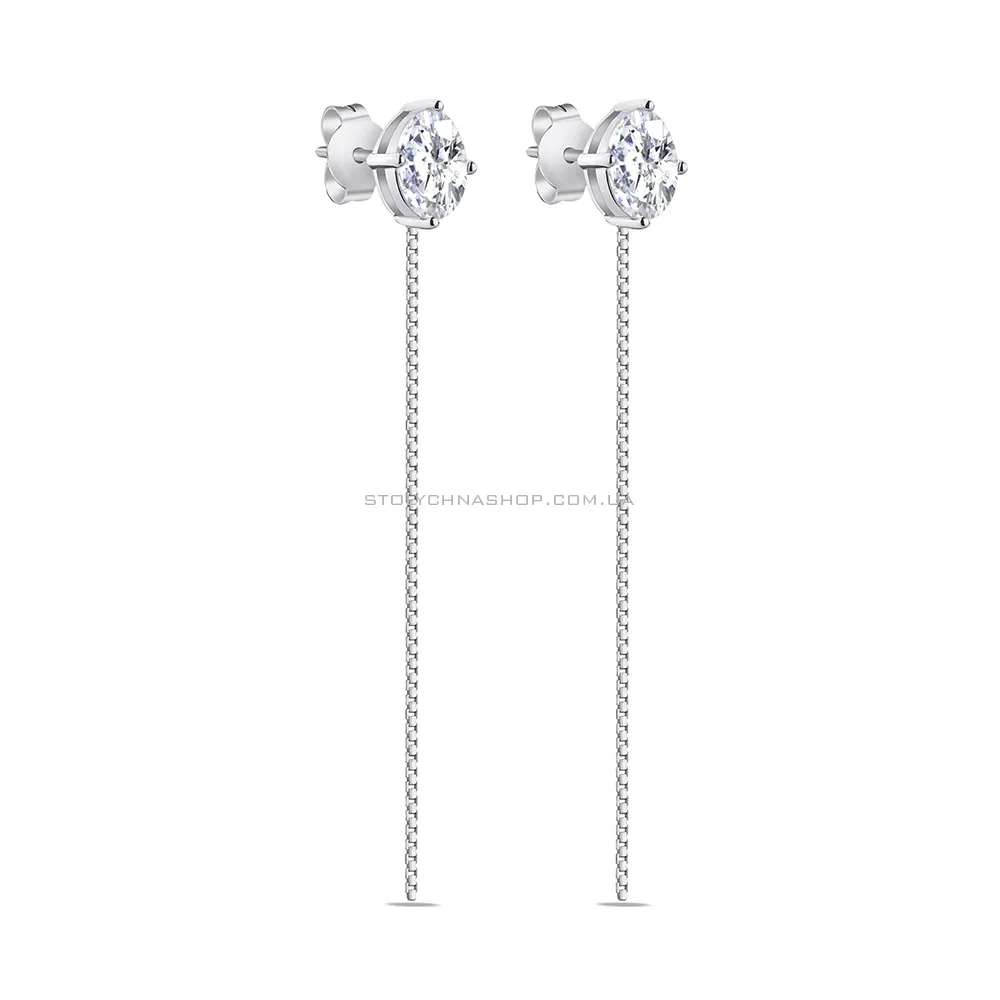 Довгі сережки-пусети срібні з фіанітами  (арт. 7518/6115) - цена