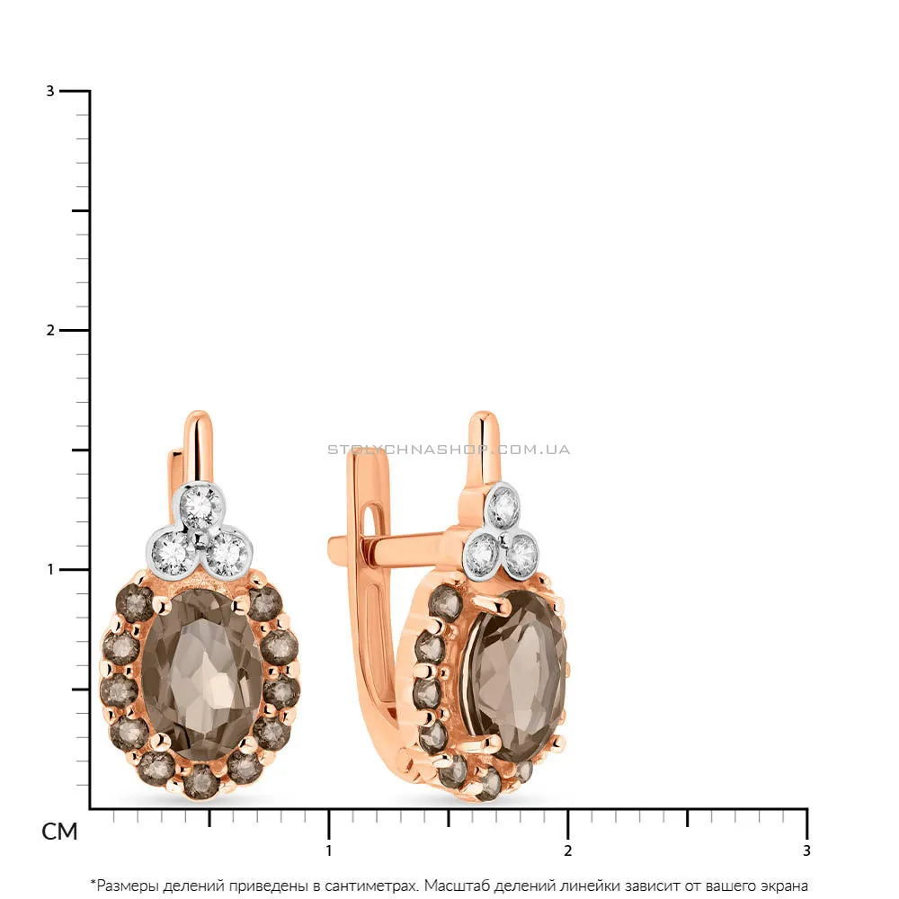 Золотые серьги с кварцем и фианитами (арт. 110424Пкр)