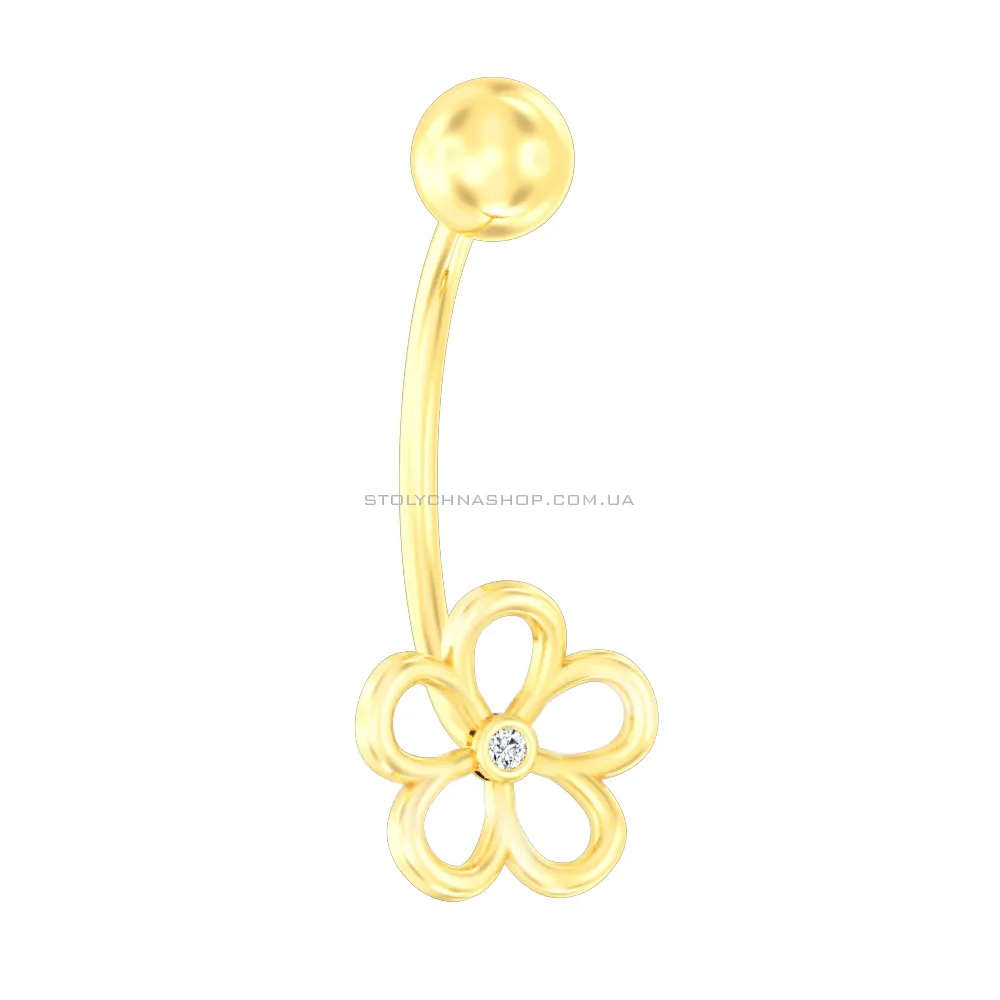 Золота сережка-пірсинг для пупка «Квітка» з фіанітом (арт. 360086ж) - цена