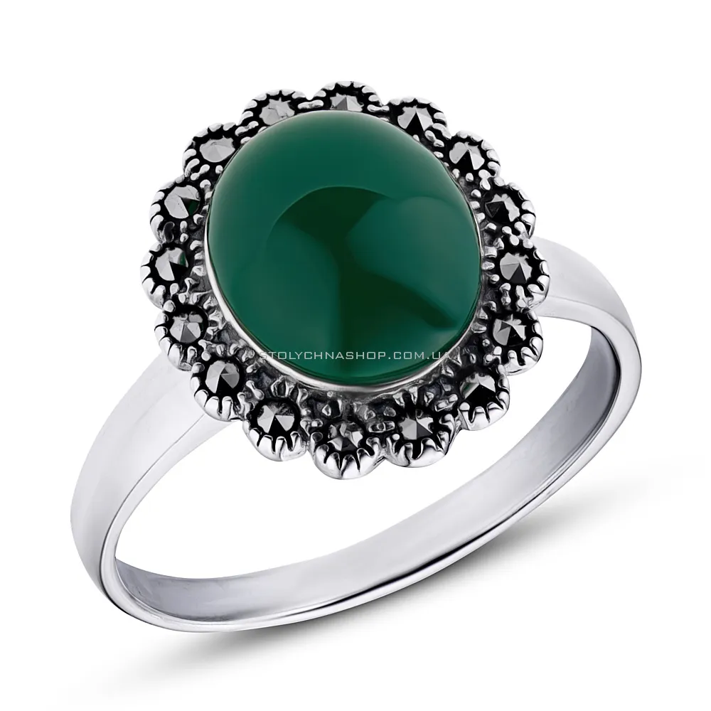 Серебряное кольцо с агатом и марказитами (арт. 7401/3762мркАз)