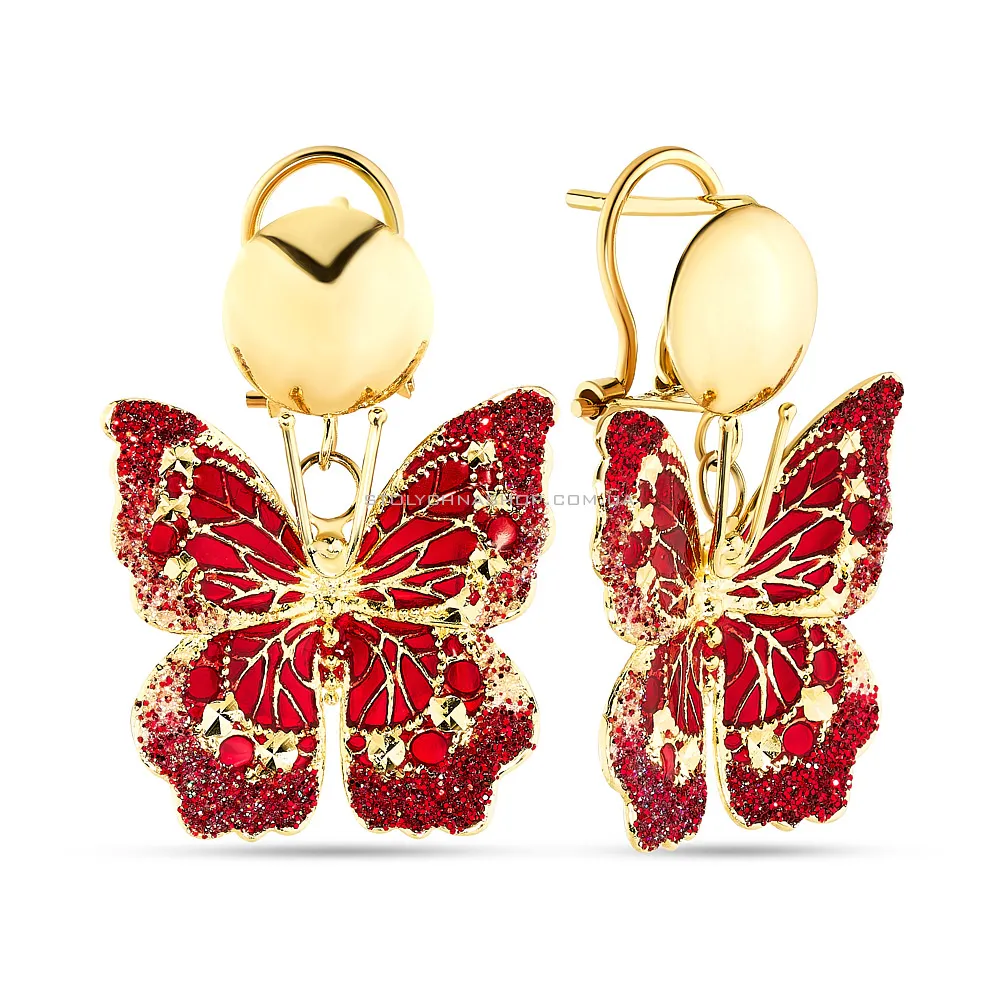 Золотые серьги-подвески Francelli «Бабочки» с эмалью (арт. 107787жек)