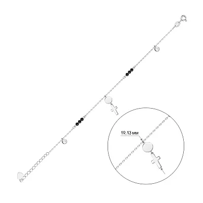 Срібний браслет «Хрестик» з оніксом та фіанітами (арт. 7509/2316о)