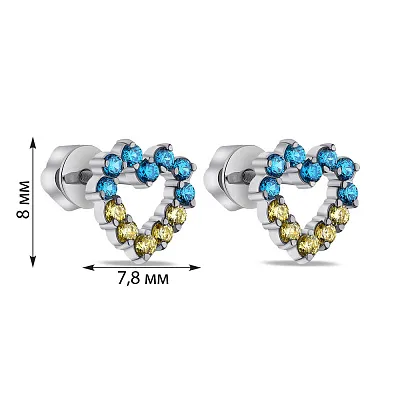 Срібні сережки у формі серця Прапор України (арт. 7518/А101агжсю)