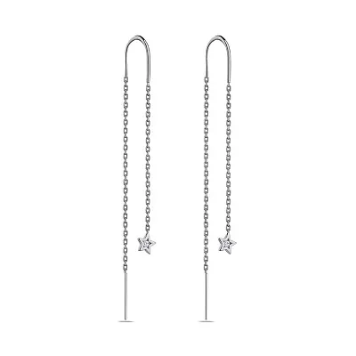 Сережки-протяжки зі срібла &quot;Зірочки&quot; з фіанітами  (арт. 7502/4794)