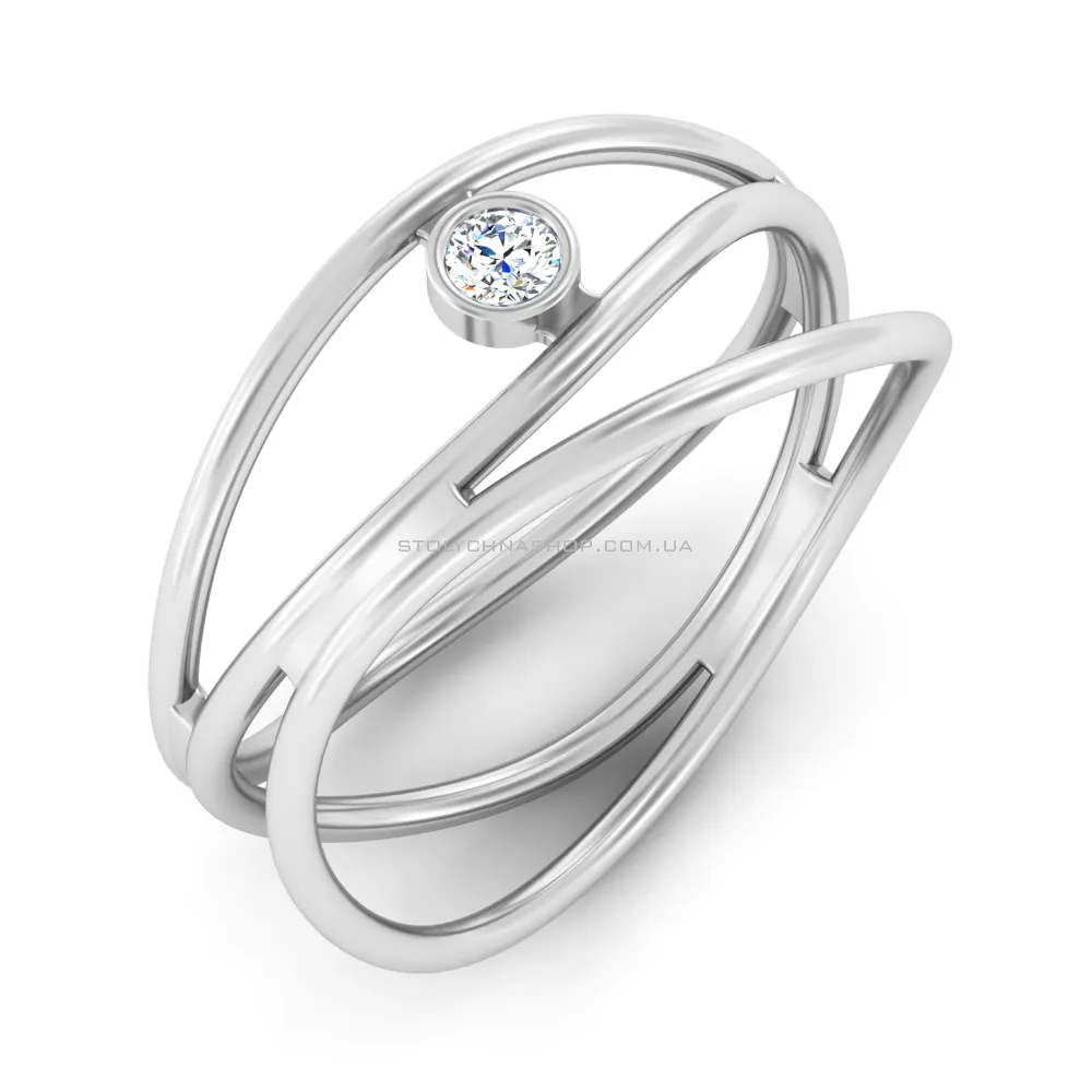 Широкое кольцо из белого золота с бриллиантом (арт. К011397005б) - цена