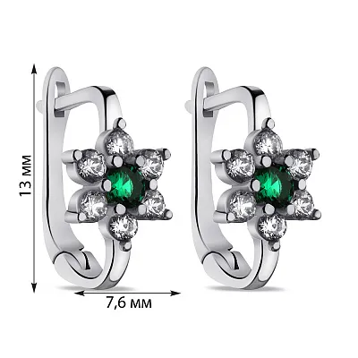 Срібні сережки з зеленими альпінітами і фіанітами (арт. 7502/9462аз)