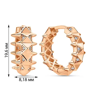 Сережки-кільця з червоного золота з фіанітами (арт. 1091392/20)