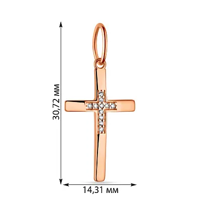 Хрестик з червоного золота з фіанітами  (арт. 424519)