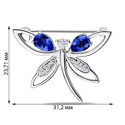 Срібна брошка з сапфіром і фіанітами (арт. 7505/581Спсбп)