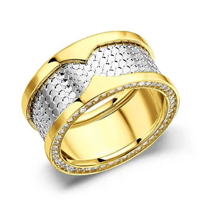 Широкое кольцо из желтого и белого золота (арт. 155691жб)