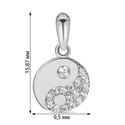 Підвіска з білого золота "Інь-Ян" з білими фіанітами (арт. 424081б)