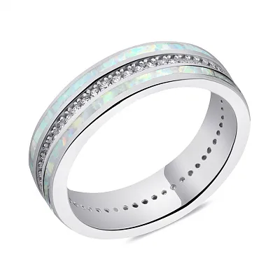 Серебряное кольцо с опалами и с фианитами (арт. 7501/6392Поб)
