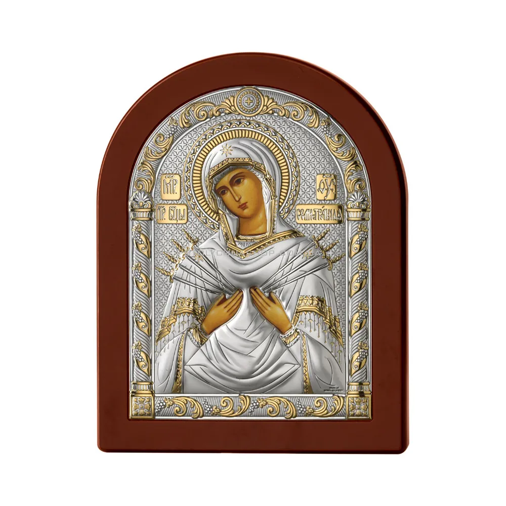 Серебряная икона "Божья Матерь Семистрельная" (180х140 мм)  (арт. 84122 3LORO)