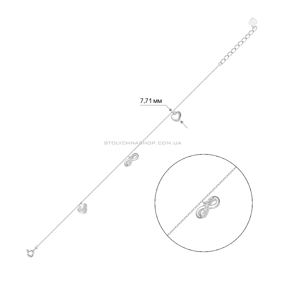 Срібний браслет «Нескінченність і серце» з фіанітами (арт. 7509/2230) - 2 - цена