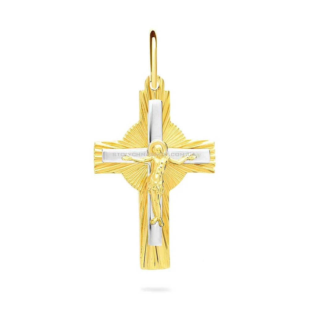 Хрестик з жовтого та білого золота з розп'яттям (арт. 505972жб)