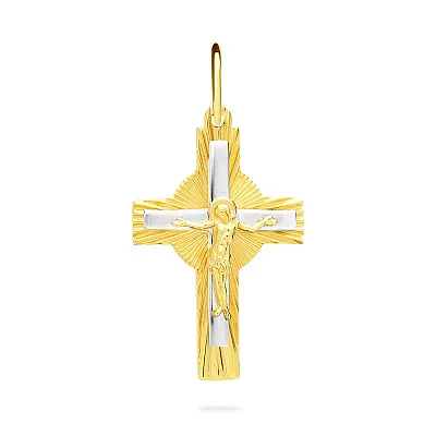 Крестик из желтого и белого золота с распятием (арт. 505972жб)