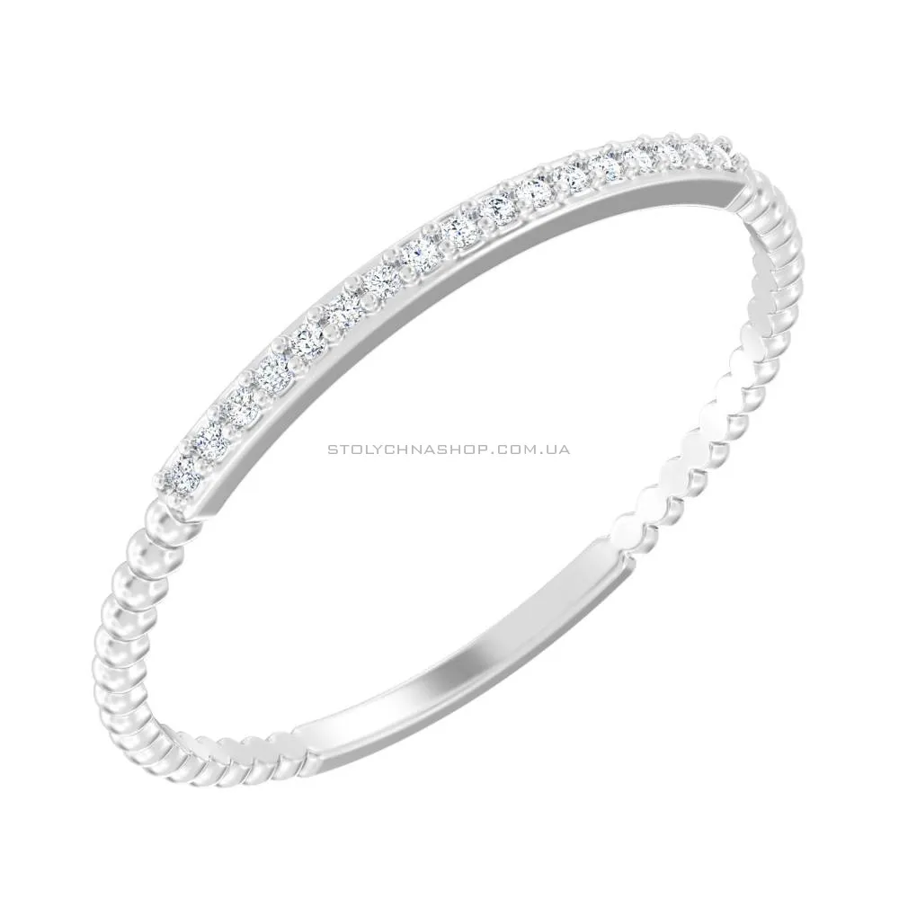 Тонкое кольцо из белого золота с дорожкой из бриллиантов (арт. К011354б) - цена