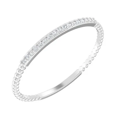 Тонкое кольцо из белого золота с дорожкой из бриллиантов (арт. К011354б)