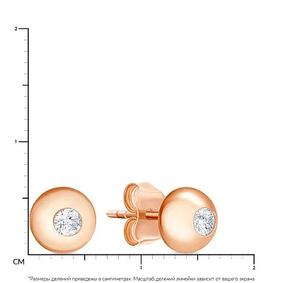 Сережки пусеты из красного золота с фианитами (арт. 104689)