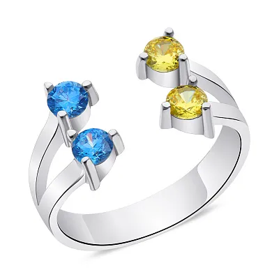 Двойное серебряное кольцо с желтыми и голубыми альпинитами  (арт. 7501/5868агж)