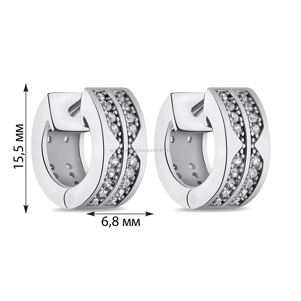 Срібні сережки-кільця з фіанітами (арт. 7502/9117/15) - 2 - цена